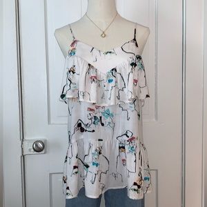 DOE & RAE BOHO TIERED RUFFLED SLEEVELESS TOP